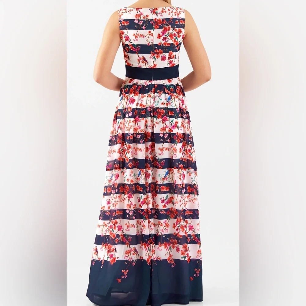 Eshakti Floral Stripe Print Georgette Maxi Dress Product size Small 6 - Picture 2 of 8
